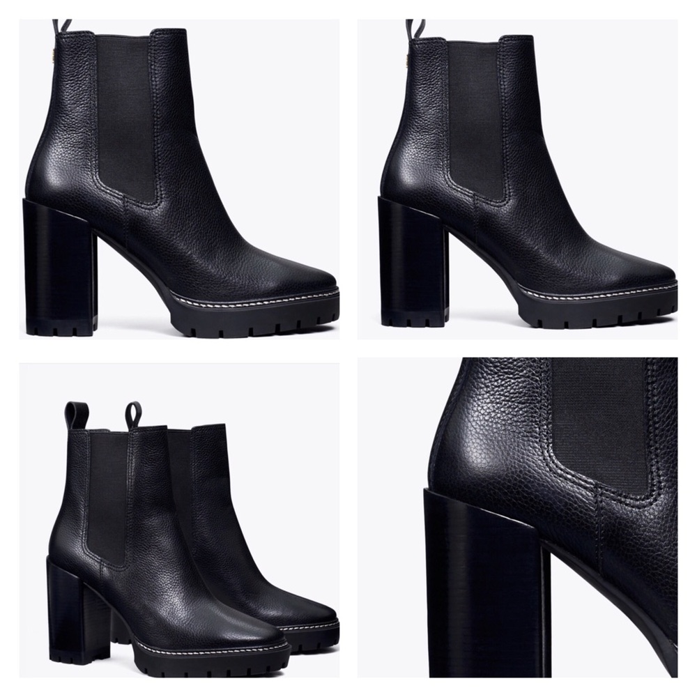 TORY BURCH NEW MILLER 100 MM LUG SOLE BOOTIE TUMBLED LEATHER PERFECT BLACK - Picture 11 of 11